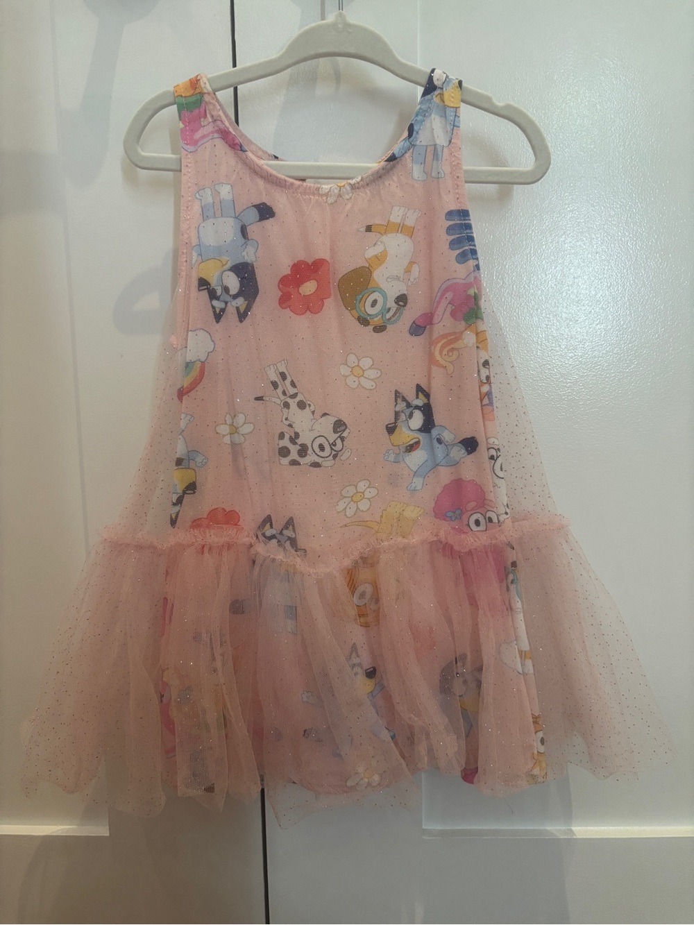 Girls Pink Cartoon Print Tulle Dress